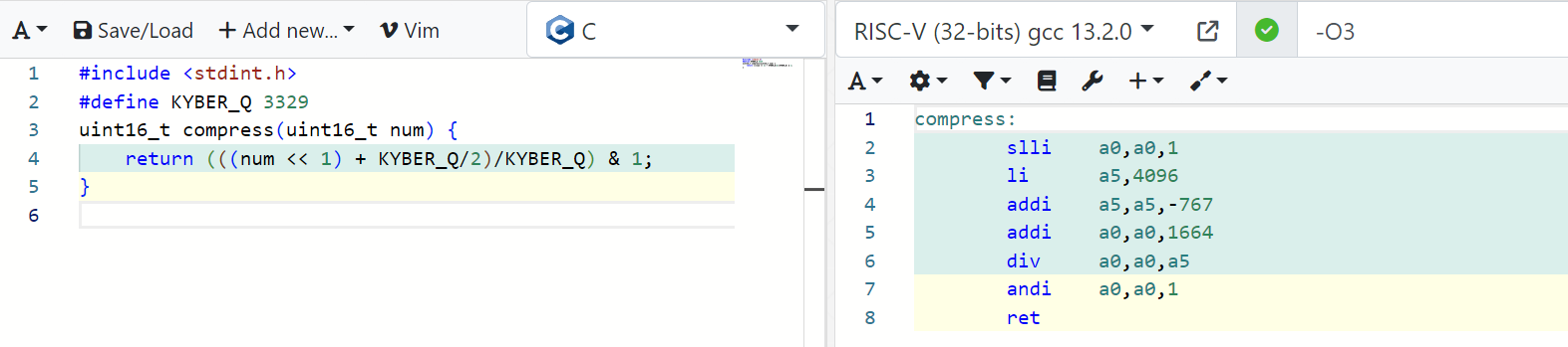 Compilation result: RISC-V (32-bit) gcc 13.2.0